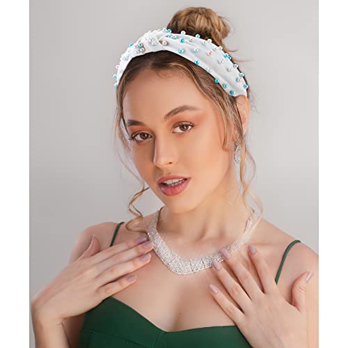 Aco-Uint 3 Pack Headbands For Women, Non-Slip Knotted Headbands Pearl Headbands, Colorful Faux Pearl Hairbands Wide Headbands Hair Accessories For Women #TOP2