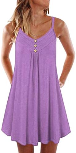 F_Gotal Women's Casual Summer Tank Sleeveless Knee Length Pleated Sun Dresses Cami Tank
