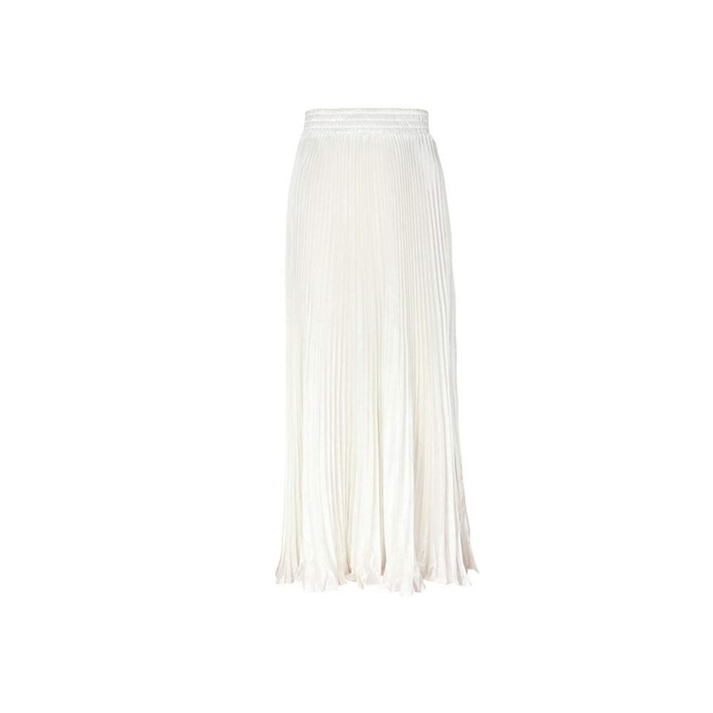 Morbuy Women's White Long Skirts For Metallic Luster Elastic Waist Organ Skirt High Waist Maxi Pleated Skirt. (White)