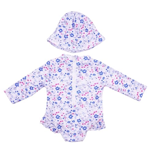 Toddler Girl Swimsuit UPF 50+ One-Piece Rash Guard with Button - Long Sleeve Sun Protection Swimwear