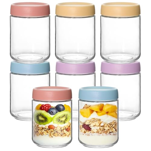 KEYWING 8Pcs 16oz Overnight Oats Containers, Glass Chia Pudding Yogurt Jars