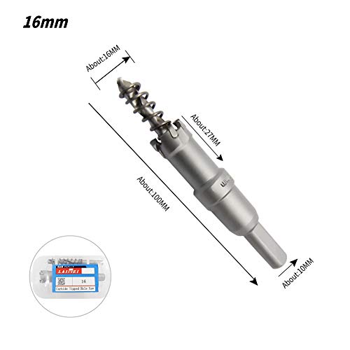 16Mm Carbide Hole Cutter Laiwei Carbide Tipped Hole Saw&Cutter Tct Heavy Duty For Thick Metal,Stainless Steel,Iron And Wood 5/8"(16Mm) 0.6Inch #TOP1