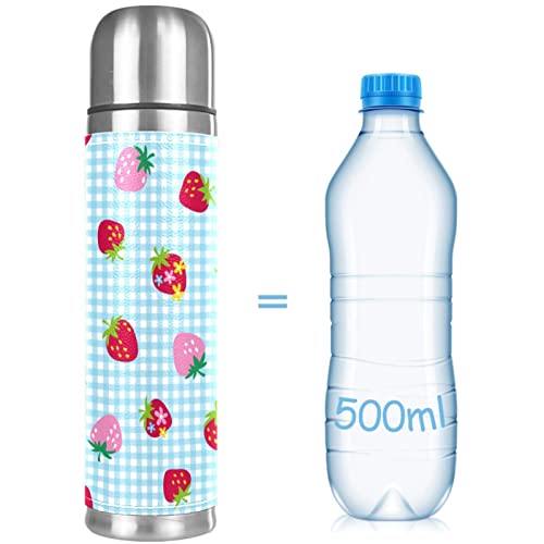 Insulated Water Bottle Stainless Steel Water Bottles Metal Water Bottle, Fruit Strawberry Plaid #TOP7