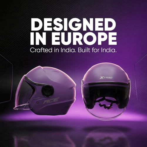 Image of Xtrac Ace ISI Certified Open Face Helmet for Men & Women | Half Face Bike Helmet with Scratch-Resistant Clear Visor | Lightweight ABS Shell | Quick Release Buckle | Purple - M