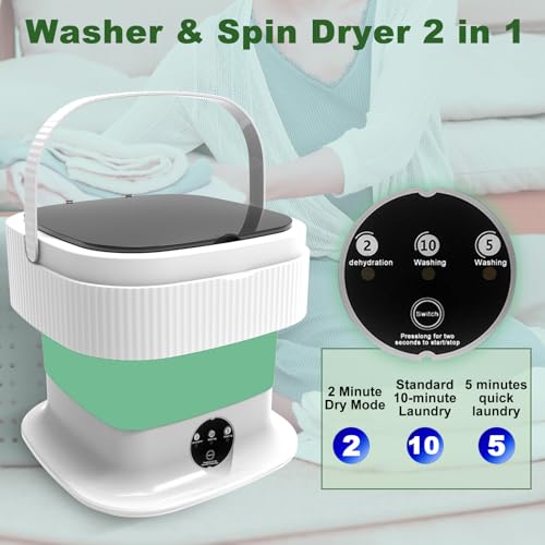 Mini Washing Machine, 15L Collapsible Portable Washer and Spin Dryer, Compact Folding Small Laundry Washer, Socks, Baby Clothes, Underwear, Towels, Dorm, RV, Camping, Apartment, Travel (Green)
