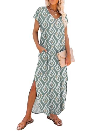 Image of RUMIA Summer Maxi Dresses for Women Cap Sleeve Long Sundress with Pockets
