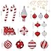 47PCS Red and White Christmas Ornaments Sets, Shatterproof Candy Cane Christmas Tree Decorations, Hanging Ball Ornaments Tree Decor for Xmas Party (Red & White)