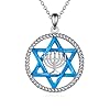 TIGER RIDER Star of David 925 Sterling Silver Necklace Blue Jewish Star Menorah Pendant Hanukkah Jewelry Gift for Men Women Christmas