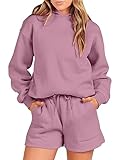 ANRABESS Women 2 Piece Outfit Oversized Hoodie Sweatshirt Shorts Lounge Sweat Set Sweatsuit Tracksuit 2024 Trendy Y2K Clothes Purple Large