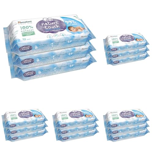 Image of Himalaya Nature Touch Water Baby Wipes (Unscented) | 99% Pure Water | 100% Plant-Based Biodegradable Wipes | Organic Coconut Oil | for Sensitive Skin from Day 1 | 72 Wipes X Pack of 15