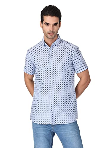 Image of Twist Men's White Printed Luxurious Linen Half Sleeve Shirt