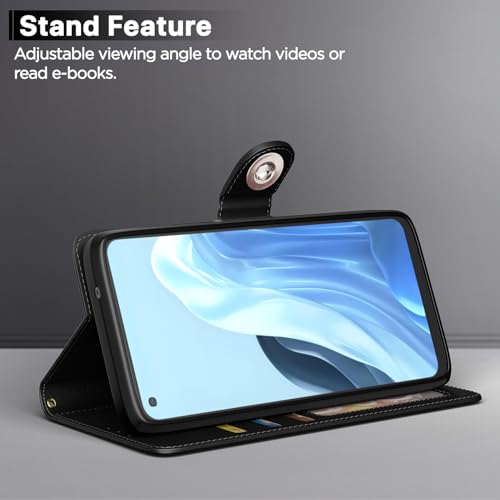 Image of Pikkme Flip Cover Leather Finish | Inside TPU with Card Pockets | Wallet Stand and Shock Proof | Complete Protection Button Flip Case for Oppo Reno 7 5G (Black)
