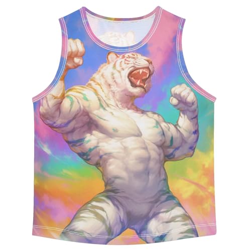 Boys Tank Top Shirts Colorful Muscle White Tiger Sleeveless T-Shirts Crew Neck for Kids Clothing Children