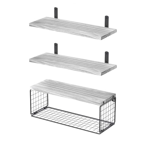 UncleS Scaffali A Parete del Bagno Versatili Set 3 Robusti Ripiani Galleggianti in Legno per Articoli da Toeletta E Decorazioni per Servizi Igienici