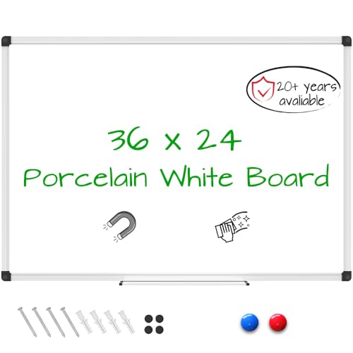 Image of XBoard Porcelain Magnetic Dry Erase Board 36 x 24 Inch, Porcelain Whiteboard with Aluminium Frame & Marker Tray 3' x 2' | Wall Mounted Magnetic White Board for Home School Office
