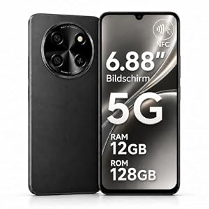2026 Neu Smartphone 5G, Handy Ohne Vertrag Android 15, 6.88" 120Hz Display, NFC, 12GB+128GB/2TB TF, 5000mAh, Dual SIM, Ultradünn & Leicht, 18W, 16MP+8MP, Fingerabdruck, Face ID Simlockfreie Handys, Schwarz