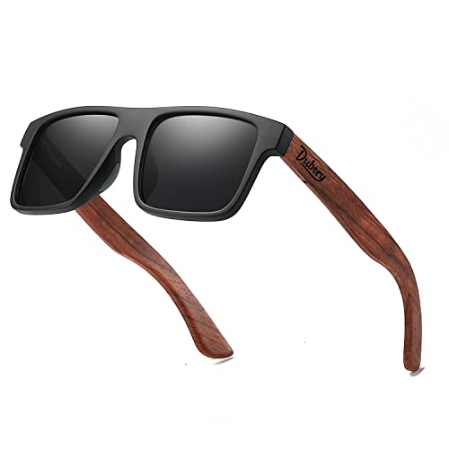 DUBERY Wood Frame Square Polarized Sunglasses for Men Women UV400 Protection Wooden Sun Glasses D833