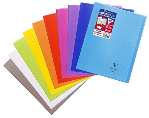 Clairefontaine 986401C Un Cahier Agrafé Koverbook - 24x32 cm - 140 Pages Grands Carreaux - Papier Blanc 90 g - Couverture Polypro Couleur Aléatoire