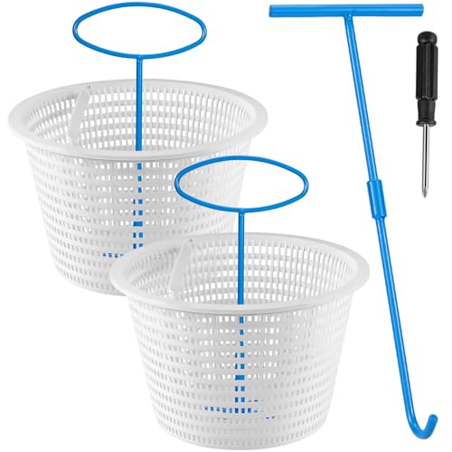 TAINAT 2pcs 8'' Inground Pool Skimmer Basket Replacement with 2pcs Skimmer Basket Handle and 1pcs...