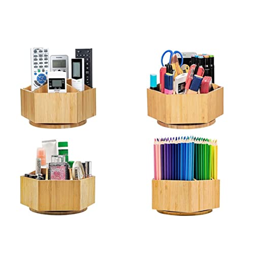 Dousy Bamboo Pen Holder Organizer Desktop Pen Box, 360-Degree Rotating Pencils Holder Stand Art Supply Desk Organizer For Marker Pens, Colored Pencil, Art Brushes, Crayon #TOP1