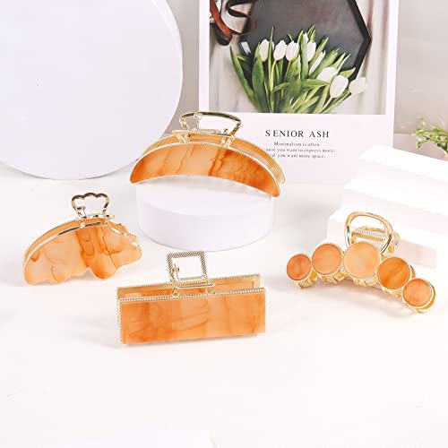 Large Metal Cellulose Acetate Hair Claw Clips, 4Pcs Vintage Jelly Orange Claw Clips, Strong Hold Rectangle French Butterfly Jaw Clips, Decorative Hair Accessories For Women Girls Thick Thin Hair #TOP2
