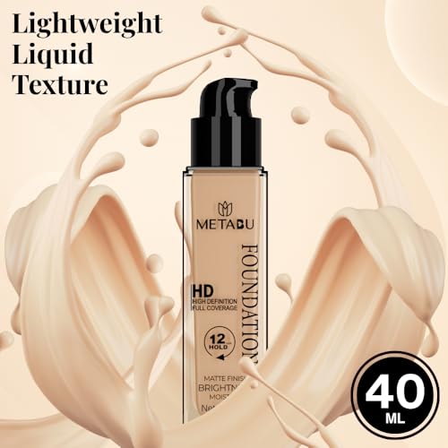 Image of High-Definition Foundation for Women - 40ml, Matte Finish, Full Coverage, Waterproof & 12h Long-Lasting, HD Liquid Foundation for All Skin Types, Hyaluronic Acid, Vitamin E, SPF 15, 100% Vegan, (Colour - Gold)