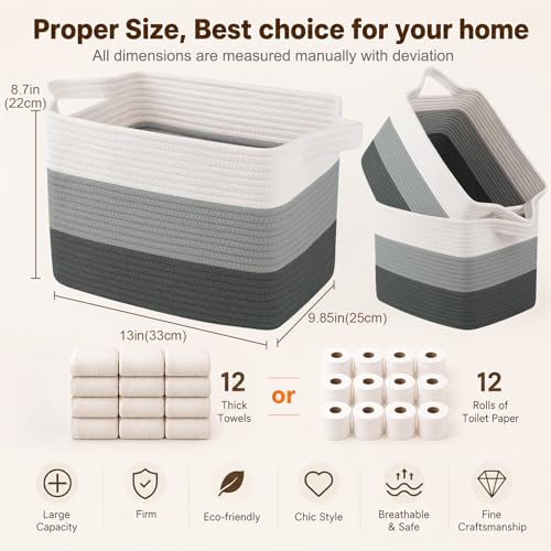 Image of OIAHOMY Cotton Rope Storage Baskets for Organizing Dark Gray 3-Pack