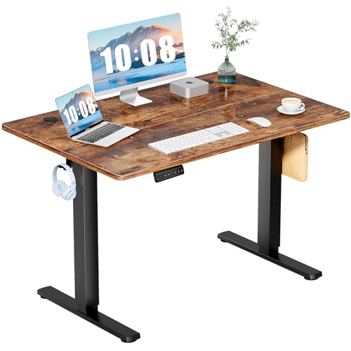 DUMOS 48 Inch Electric Standing Desk Height Adjustable, Sit to Stand Up Computer Workstations Work PC Table Home Office Study Writing Gaming Desks with Memory Presets for Walking Pad, Bedroom, Rustic