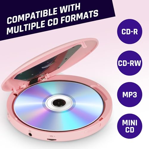 Image of KLIM Discman Portable CD Player with Headphones, Built-in Battery - New Version - CD Players for Home, Car - Compatible w /SD Card, CD, CD-R, CD-RW, MP3, WMA - 5 EQ Effects - Walkman CD Player - Pink