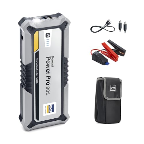 GYS, NOMAD POWER PRO 801, Démarreur/Booster Batterie Lithium Portable 2000A, Véhicules 12V (Moto, Voiture), Démarrage Sécurisé, Batterie Externe 6Ah...