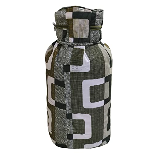Image of Polyester 3-Layered LPG Gas Cylinder Covers with Zip Enclosure Pack of 2- (Color-Geometric Green, Size-26x14 Inches)
