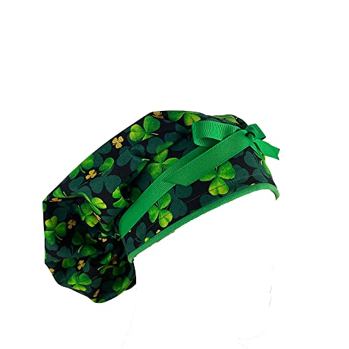 Bouffant Medical Cap Blooming Saint Patrick's Clovers Sweatband Ponytail Pouch Tie Back Hats Bouffant Scrub Hats Turban Hats. Nurses Hats Ponytail Holder Dr. Hats
