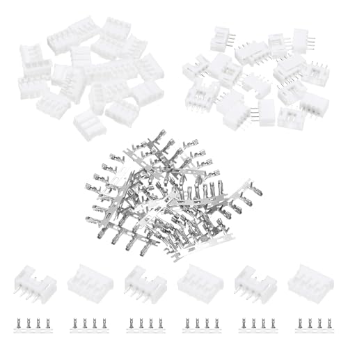 Image of sourcing map 20 Set JST- PH 2.0 mm Pitch Connector Kit, 4 Pin Male Female Sockets Housing Adapter Plug Terminal Electronic Computer Connector Kit Straight Pin for Board Cable Assembly, White