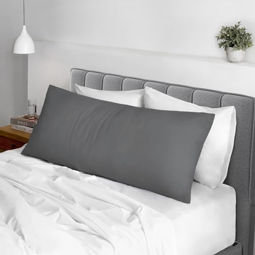 Pizuna Cotton Dark Grey Body Pillow Cover 1 Piece Only, 400 Thread Count 100% Long Staple Cotton Body Pillow Case 52x140 cm