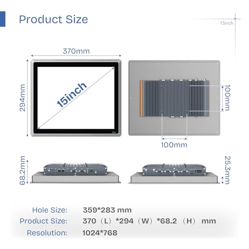 Image of 15 inch Industrial Embedded Panel PC, IP65 Fanless Touch All in One Computer, Windows 11 Pro, Auto Power-on, 2xLAN,HDMI,6xUSB,2xRS485,4xRS232 (I3-10110U, 16GB RAM 1TB SSD)