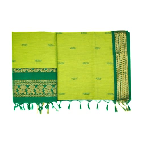 Image of Pure Kalyani Cotton Saree | Zari Border & Blouse Piece - Lata Gadwal Design | Traditional Saree