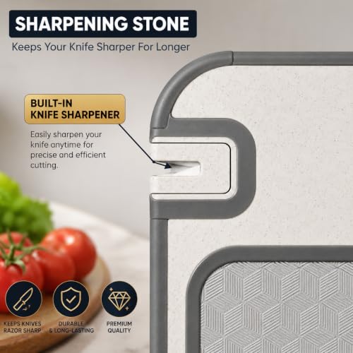 Image of 3 in 1 Double Sided Chopping Board with Built-in Knife Sharpener Garlic Grater Non-Slip Edges Reversible 304 Stainless Steel Scratch Resistant Mesh Cutting Boards for Vegetable Meat - (14.4 inch x 9.8 inch)