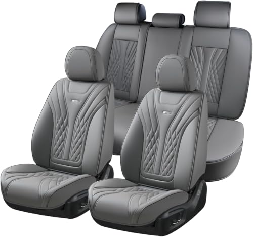Image of Coverado Car Seat Covers Full Set, 5 Seats Front Seat Cover and Back Seat Covers for Cars, Automotive Seat Covers Nappa Leather Waterproof Seat Covers, Car Seat Protectors Universal for Cars Gray