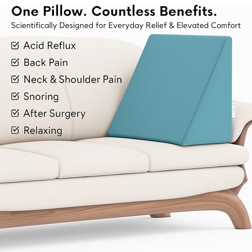 Image of Wedge Cushion | Wedge Pillow for Bed | Orthopedic Memory Foam Back Support Pillow for Bed | Acid Reflux, Snoring, GERD, Leg Elevation | 18L x 17.5W x 11H Inch, 1-Year Warranty | Ocean Breeze