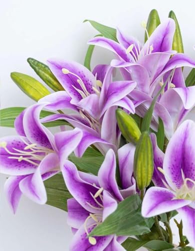 Image of VRB Dec 1 Pcs (3 Head) Lily Artificial Flowers Bunch Foam Flowers Sticks,Lily Artificial Flowers for Home Decor,Bedroom, Living Room, Table, Balcony, Office, Wedding, Pooja (Purple Color)