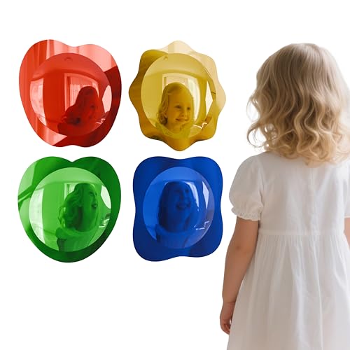 Whimtoyland 4 Pcs Sensory Wall Mirror Acrylic Bubble Mirror Wall Decoration for Kids Classroom Kindergarten Sensory Room Science Classroom Decompression Space (10 x 10 Inch,Red,Yellow,Green,Blue)