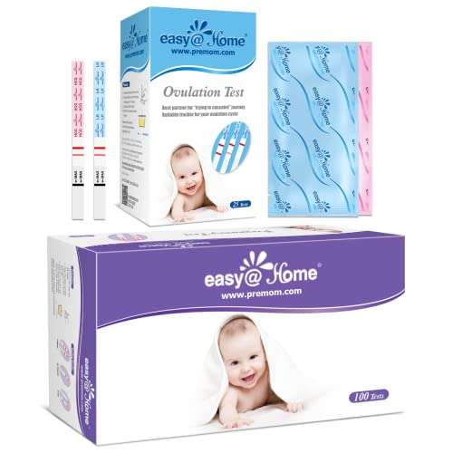 Easy@Home Ovulation Test Strips 25 Pack + Pregnancy Test Strips Kit: 100-Pack