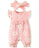 Renotemy Preemie Baby Girl Clothes Outfits Linen Baby Girl Sleeveless Romper Newborn Photography Outfits Girl Jumpsuit Summer Preemie Clothes Girl Premature Baby Clothes Girl Daisy Flower Pink