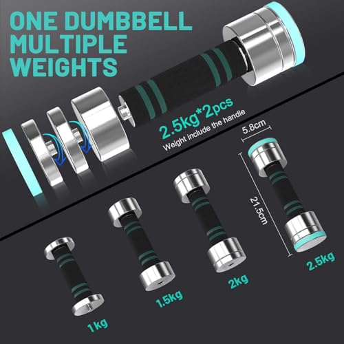 Dripex Hanteln Set Einstellbare Hantel 2x2.5kg, Kurzhanteln aus Stahl enthalten. 2,5kg 5kg 7,5kg 10kg 15kg 25kg 30kg 50kg Fitness Hanteln 5 KG mit Schaumstoff Griff für Zuhause