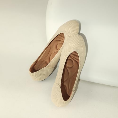 Women's Ballet Flat Knit Round Toe Slip On Walking Comfort Flexible Soft Shoes for Woman Low Wedge3
