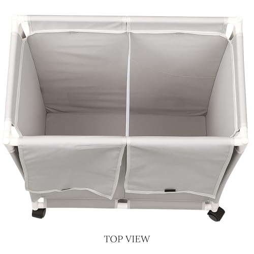 Image of 2-Section Laundry Basket with Wheels | 130L Rolling Laundry Hamper with Lid Cover | Foldable Oxford Fabric Laundry Bin for Clothes Sorting | Durable, Portable & Dustproof Organizer (Grey)