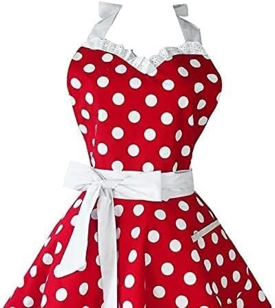 Chef Aprons for Men Women with ，Aprons With Pockets Red Kitchen Aprons Woman Cotton Polka Dot Cooking Apron Dress Apron