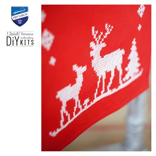 Image of Vervaco Embroidery Christmas Embroidery Kits Cross Stitch Table Runner DIY Set, Tablecloth to Embroider with Image on Cotton and Embroidery Thread, 12 x 42 Inches, Christmas Deers