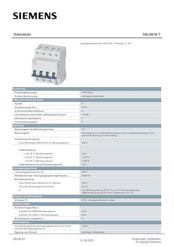 Siemens 5SL6616-7 Circuit Breaker Miniature Circuit Breaker 3P+N - 2