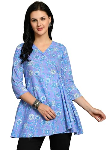 Image of feranoid Floral Print Angrakha 3 Sleeves Flared Kurti